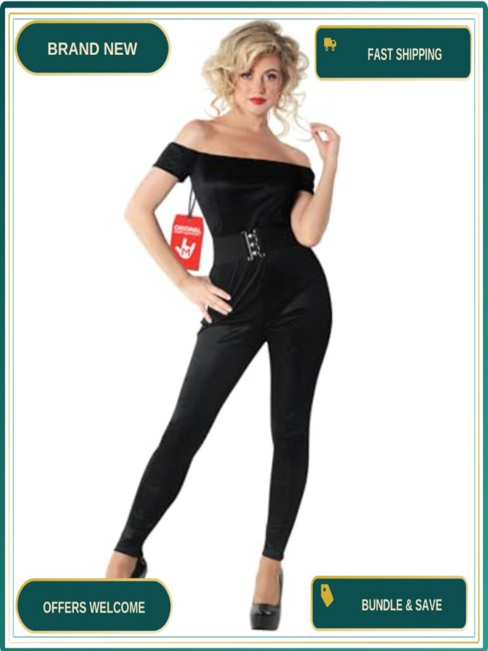 50s High School Sweetheart Costume Off-the-Shoulder Top Pants Belt